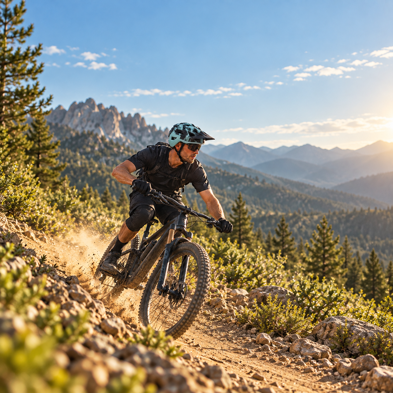 Mountain-bike helmet in three-quarter view on a neutral studio background