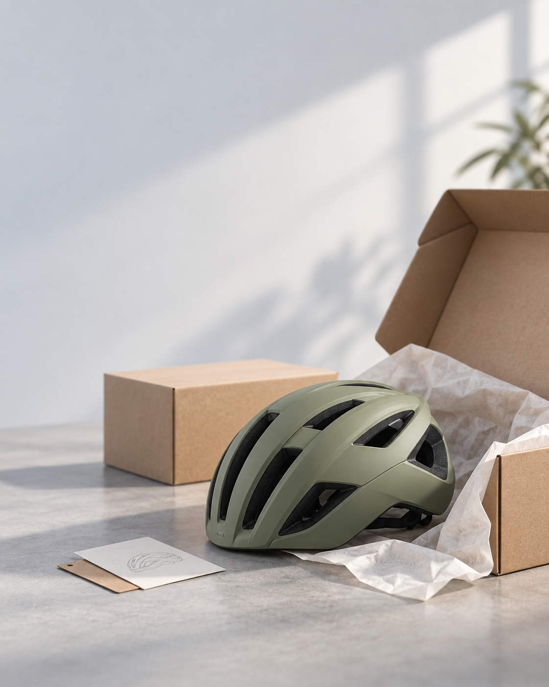 Small carton of sample helmets and pads prepared for outbound inspection
