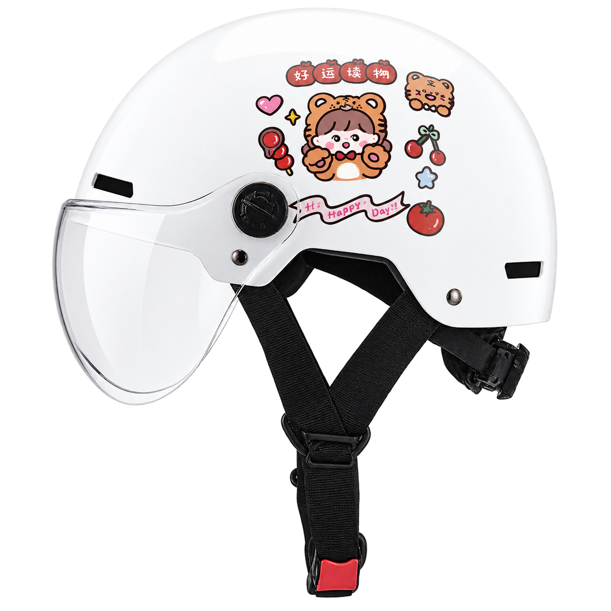 White cartoon open-face helmet
