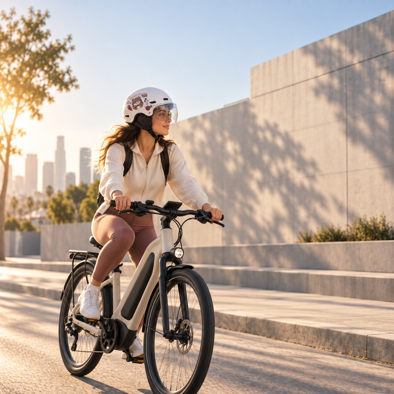 E-bike helmet on a studio sweep, front three-quarter view